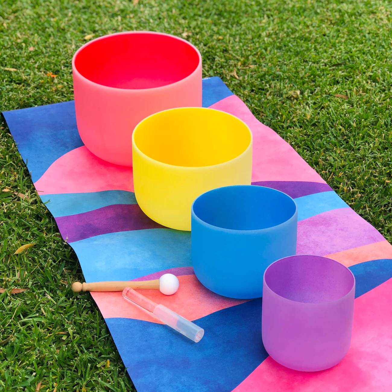 Set Of 4 Coloured Crystal Singing Bowls