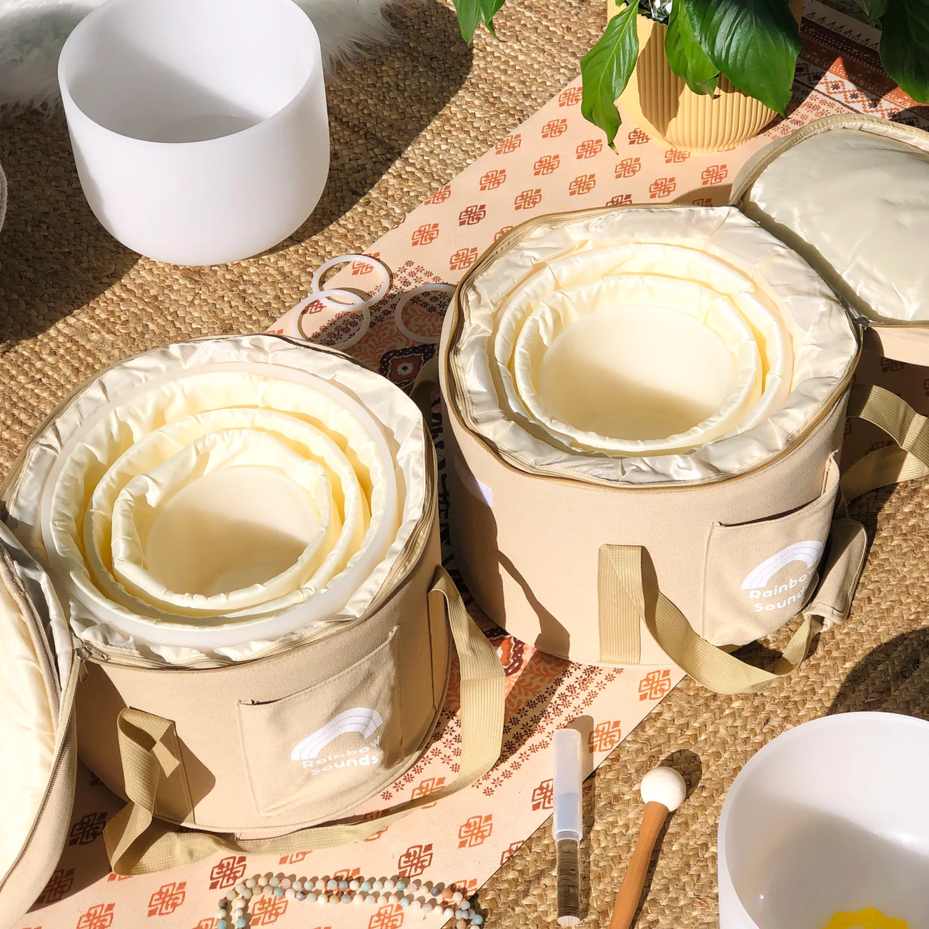 Set Of 7 White Crystal Singing Bowls