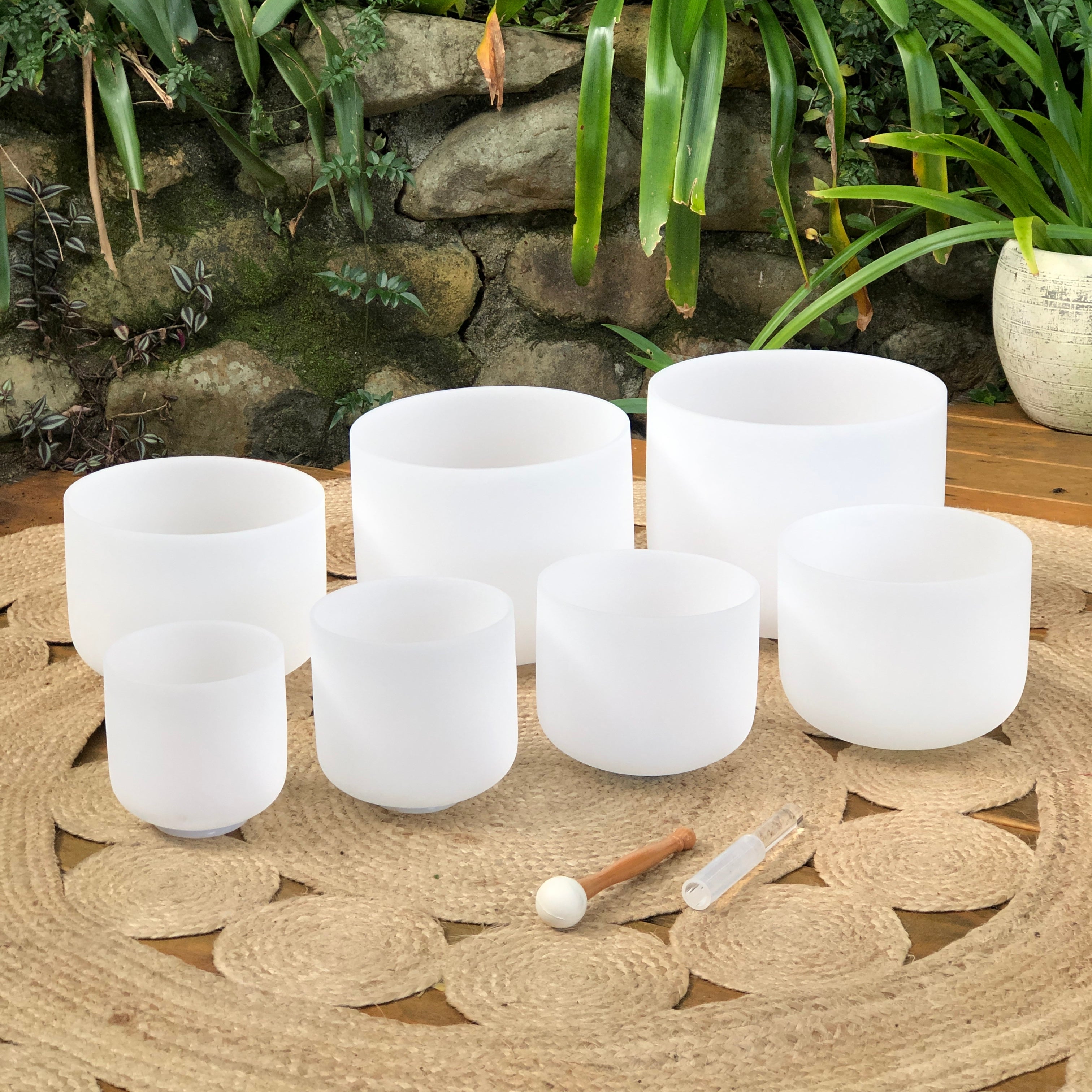 Set Of 7 White Crystal Singing Bowls