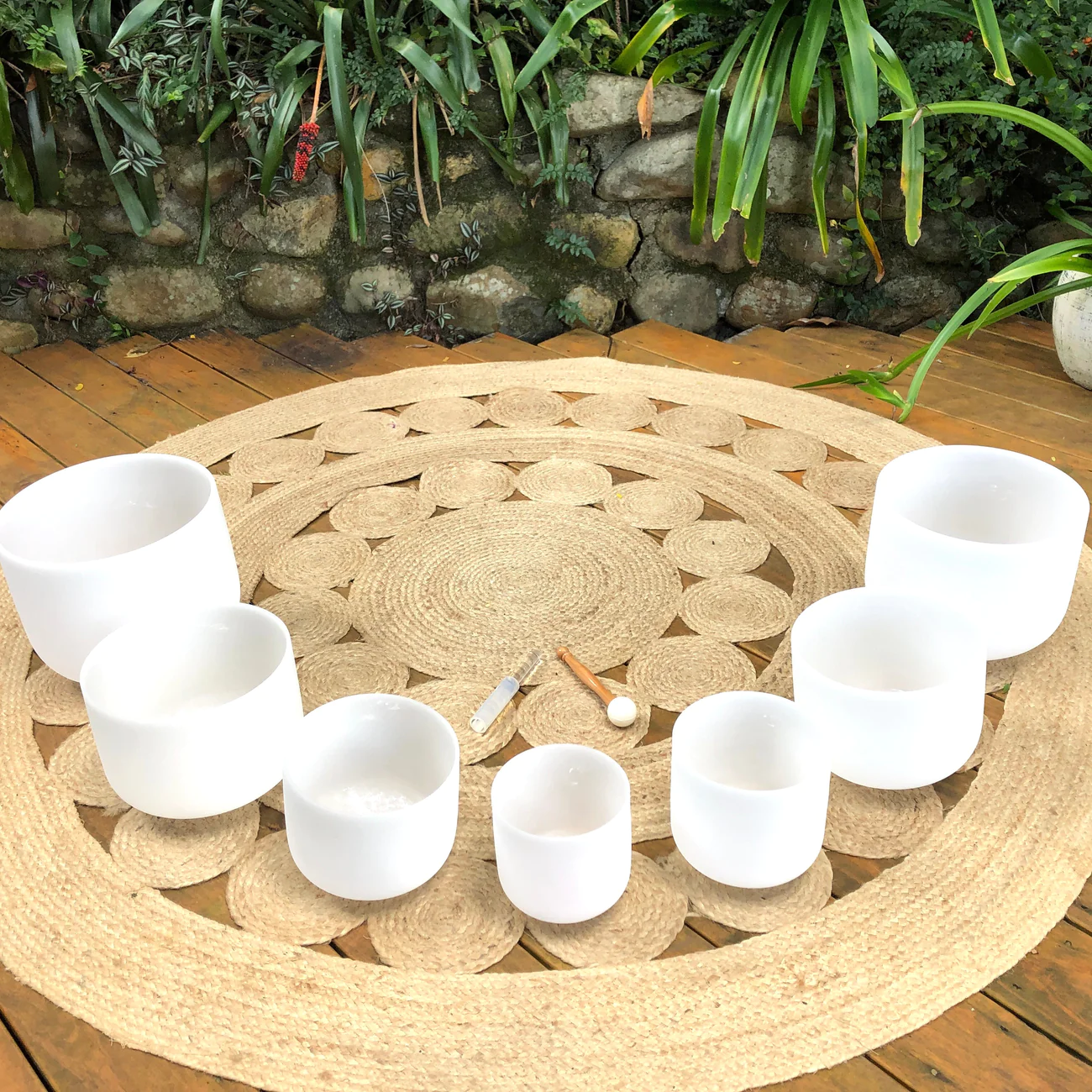 Set Of 7 White Crystal Singing Bowls